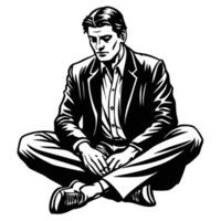 Sketch of a Man Sitting on a White Background in a Relaxing Pose vector