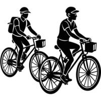 Silhouette of a Set of Couriers Riding Bicycles in Motion vector