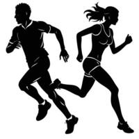 Group of Running People Silhouettes on a White Canvas vector