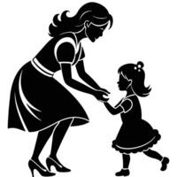 Playful Silhouette of a Mother and Daughter Bonding on a White Background vector