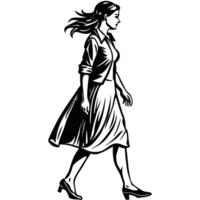 Minimalist Sketch of a Woman Walking on a White Background vector