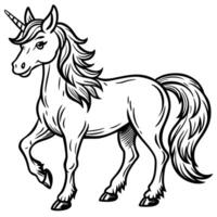 Outline Sketch of a Unicorn Standing Majestically on a White Background vector
