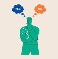 Man standing sideways. Inscriptions yes, no, around. Colorful illustration vector