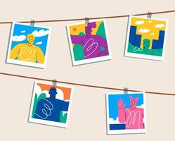 Photo of smiling man and woman in the framework. Colorful illustration vector
