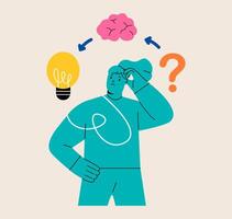 Brainstorming or decision making. Female with thinking process. Colorful illustration vector