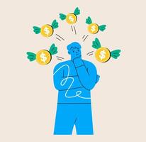 Man has problem with budget. Finance concept. Colorful illustration vector
