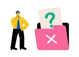 No data. No result, data not found concept. Business man with empty file folder. Flat illustration isolated on white background vector