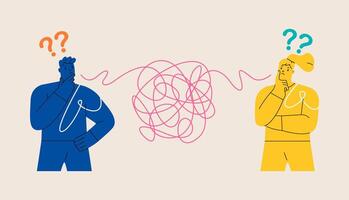 Man and woman have troubles with understanding each other. Problems in communication concept. Colorful illustration vector
