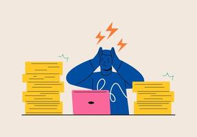Sad, tired, exhausted man overloaded with tasks and problems, mental health. Colorful illustration vector