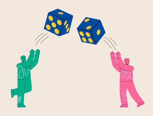 Man and woman throws dice. Colorful illustration