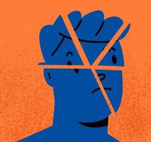 A man face split into several parts. Abstract image of trauma. Colorful illustration vector