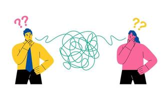 Business man and woman have troubles with understanding each other. Problems in communication concept. Flat illustration isolated on white background vector