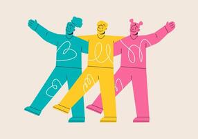 Group of people spend time together, walking with friend. Support concept. Colorful illustration vector