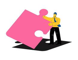 Big piece of jigsaw with creative business man. Flat illustration isolated on white background vector