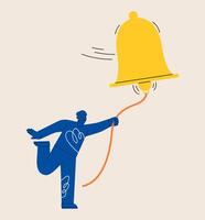 Man happy with the bell ringing success. Colorful illustration vector