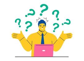 Business man looking for answer in the Internet. Problem and solution. Flat illustration isolated on white background vector