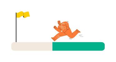 Man and target, goal. Progress from start to finish and success. Challenge to win competition. Colorful illustration vector