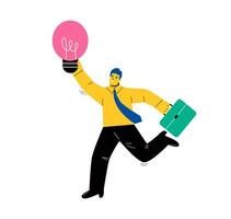 Happy business man and innovation. Business idea concept. Flat illustration isolated on white background vector