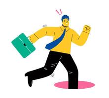 Business man accidentally fell into a hole. Blunder or make a fatal mistake. Flat illustration isolated on white background vector