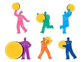 People with money set. Man and woman with coins. Colorful illustration vector