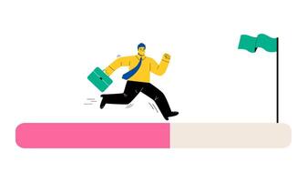 Business man and target, goal. Progress from start to finish and success. Challenge to win competition. Flat illustration isolated on white background vector