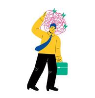 Tired business man carrying heavy line on his back. Pressure from too much responsibility. Flat illustration isolated on white background vector