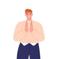Happy man clapping his hands gesture of admiration cheers. Flat illustration isolated on white background vector