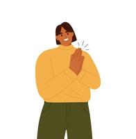 Happy woman clapping his hands gesture of admiration cheers. Flat illustration isolated on white background vector