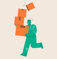 Delivery man with boxes, delivery service. Colorful illustration vector