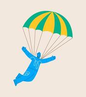 Man descends by parachute. Colorful illustration vector
