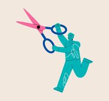 A man with scissors is cutting something. Colorful illustration vector