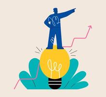 Creative man finding solution, answer at work with light bulb. Business idea concept. Colorful illustration vector