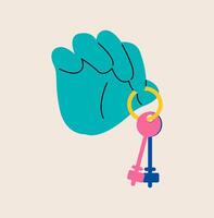 The hand holding a key. Colorful illustration vector