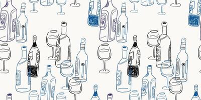 seamless pattern with bottles and glass in hand drawn style vector