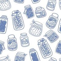 seamless pattern with jars of jam in hand drawn style vector