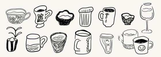 cups set in hand drawn style vector