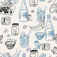 seamless pattern with banana and jars in hand drawn style vector