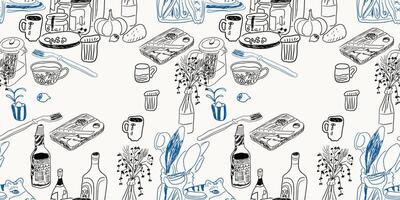 seamless pattern with table composition in hand drawn style vector