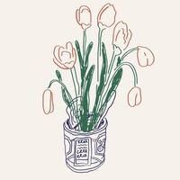 tulip in can in hand drawn style vector