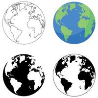 Earth Globe illustration design element in colour and black and white versions, World concept vector