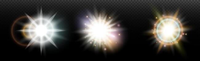 three different. colored light effects on a black background vector