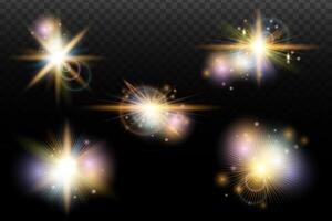 a set of four golden light effects on a background vector