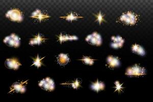 a set of different golden light effects vector