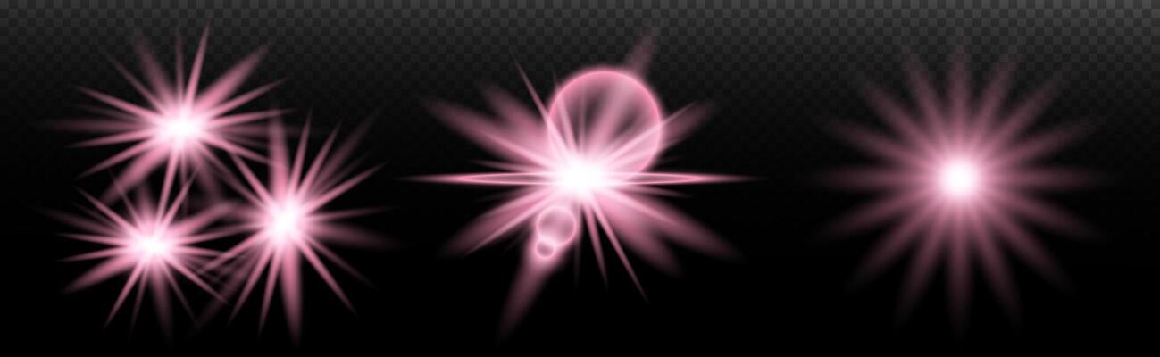 a set, of pink stars. on a black background