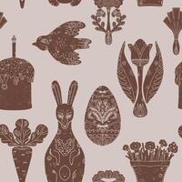 easter seamless. pattern with flowers, eggs and rabbits vector