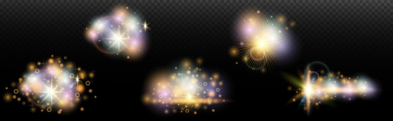 set of glowing light. effects on a black background