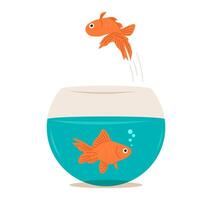 Goldfish in fish bowl. Flat illustration isolated on white background vector
