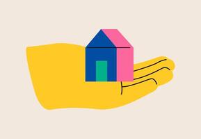 House on the palm. housing concepts. Colorful illustration vector