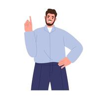 Man with finger up, pointing gesture. Male giving advice. Flat illustration isolated on white background vector