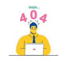 Frustrated expression business man for Oops 404 error design concept landing page. Flat illustration isolated on white background vector